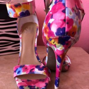 Pastel pink and blue floral heels